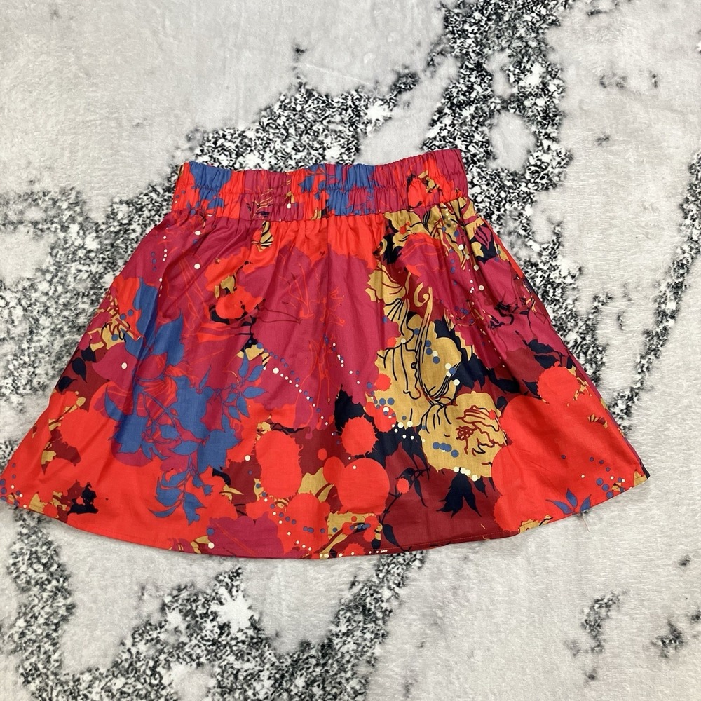 Criss Cross Floral Mini Skirt Women's Size Small Cotton Pull On Boho Pink Red